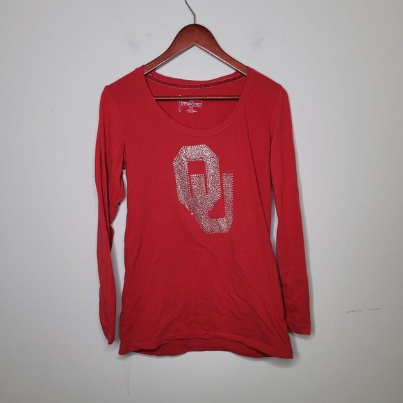 Emerson Street OU Rhinestone Crimson Red long sleeve womens size Small - Picture 8 of 8